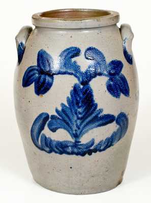 Outstanding 2 Gal. Baltimore Stoneware Jar w/ Well-Executed Cobalt Floral Decoration