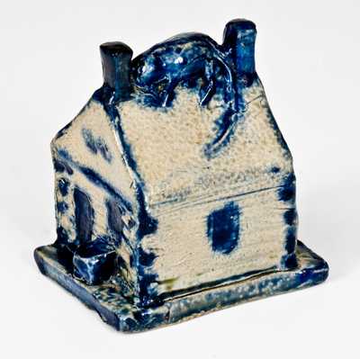 Outstanding Stoneware Log Cabin Bank att. Thomas Haig, Philadelphia, PA, circa 1846