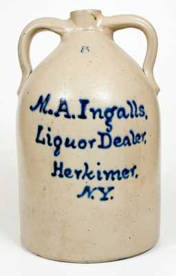 5 Gal. Double-Handled Stoneware Jug w/ Bold Herkimer, NY Advertising