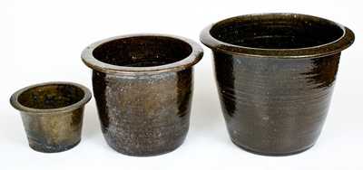 Lot of Three: Catawba Valley, NC Pail-Shaped Alkaline-Glazed Stoneware Jars