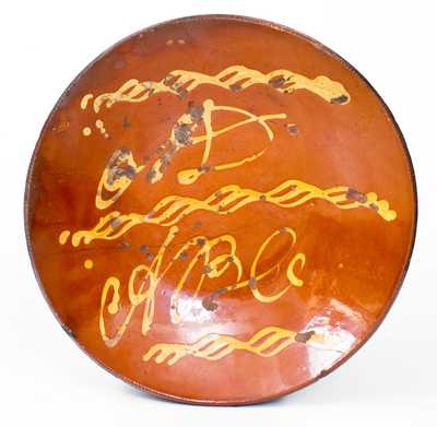 Rare Norwalk, CT Redware ABC Charger Inscribed 