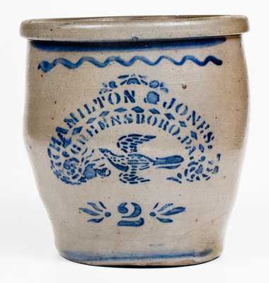 2 Gal. HAMILTON & JONES / GREENSBORO, PA Stoneware Cream Jar w/ Stenciled Bird