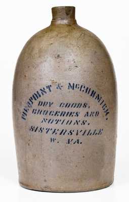 Western PA Stoneware Jug with Stenciled SISTERSVILLE, WV Advertising