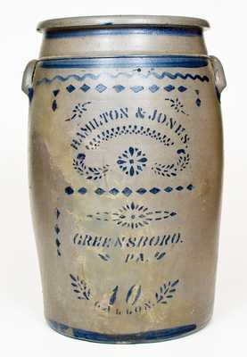 10 Gal. HAMILTON & JONES / GREENSBORO, PA Stoneware Jar w/ Stenciled Decoration