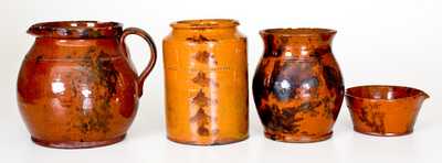 Lot of Four: Pennsylvania Redware Vessels with Manganese Decoration
