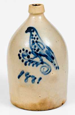 1 Gal. Stoneware Jug with Detailed Bird Decorated Dated 
