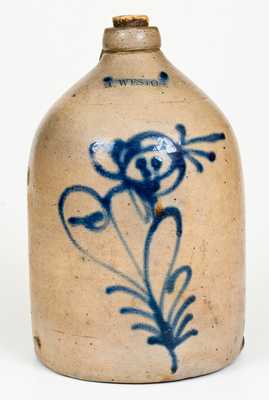 H. WESTON (Honesdale, PA) Stoneware Jug with Slip-Trailed Floral Decoration