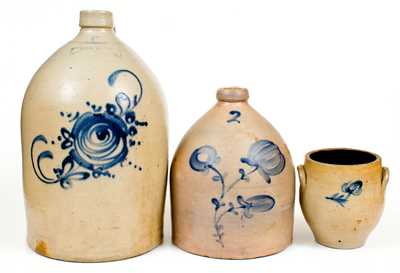 Three Northeastern Stoneware Vessels incl. 5 Gal. NEW YORK STONEWARE CO. Jug