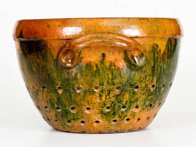 Extremely Rare S. BELL & SON / STRASBURG Copper-Decorated Redware Collander