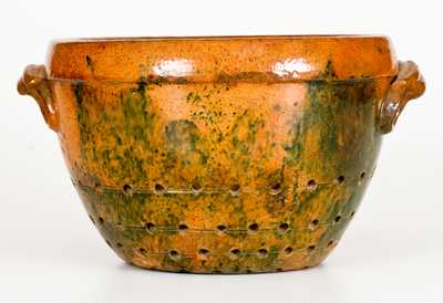 Extremely Rare S. BELL & SON / STRASBURG Copper-Decorated Redware Collander
