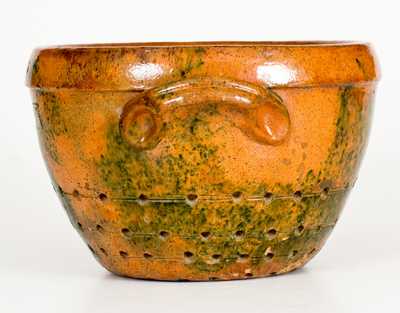 Extremely Rare S. BELL & SON / STRASBURG Copper-Decorated Redware Collander