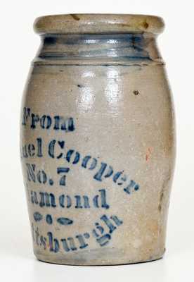 Scarce Small-Sized Samuel Cooper / No. 7 / Diamond / Pittsburgh Stoneware Canning Jar