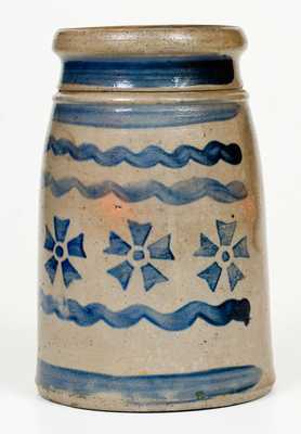 Rare Western PA Stoneware Canning Jar w/ Profuse Stenciled Pinwheel and Stripe Decoration