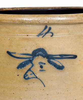 Rare Four-Gallon Ohio Stoneware Crock with Cobalt Cow's Head Design
