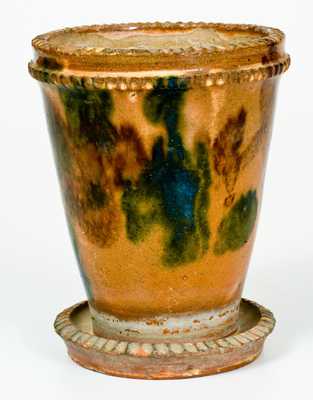 Shenandoah Valley Multi-Glazed Redware Flowerpot, att. J. Eberly, Strasburg, VA