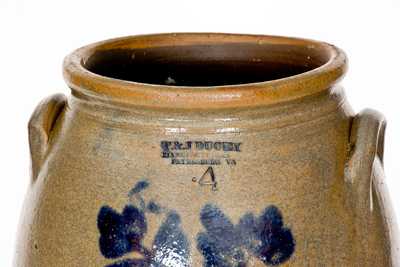 Very Rare T & J DUCEY / MANUFACTURERS / PETERSBURG, VA Four-Gallon Stoneware Jar