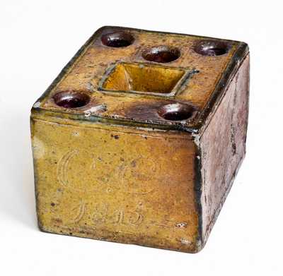 Extremely Rare and Important Crolius Family Stoneware Inkwell, Manhattan, NY, 1815