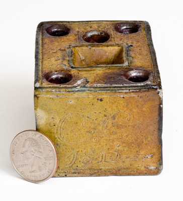 Extremely Rare and Important Crolius Family Stoneware Inkwell, Manhattan, NY, 1815