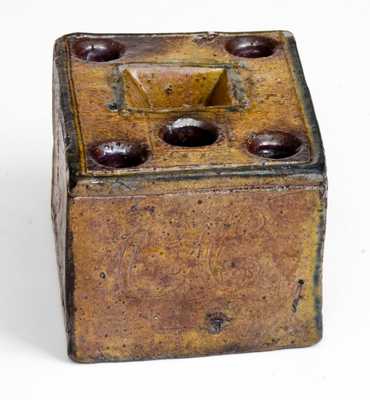 Extremely Rare and Important Crolius Family Stoneware Inkwell, Manhattan, NY, 1815