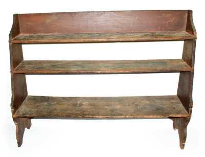 Rare and Fine Painted Pine Bucket Bench, American, early 19th century