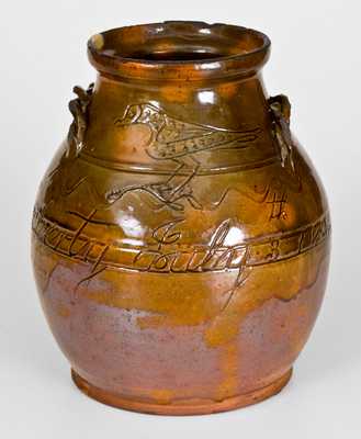 Exceedingly Rare David Mandeville, Orange Co, NY Redware Jar, 