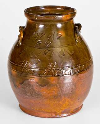 Exceedingly Rare David Mandeville, Orange Co, NY Redware Jar, 