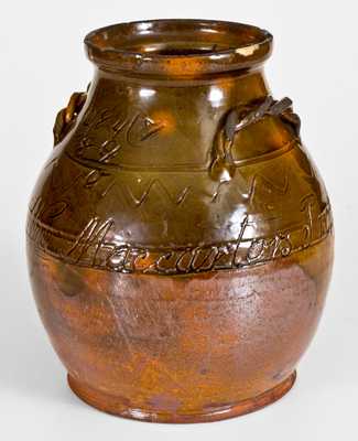 Exceedingly Rare David Mandeville, Orange Co, NY Redware Jar, 