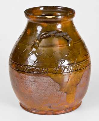 Exceedingly Rare David Mandeville, Orange Co, NY Redware Jar, 