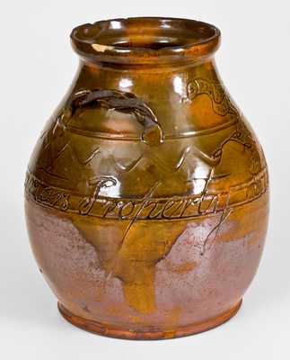 Exceedingly Rare David Mandeville, Orange Co, NY Redware Jar, 