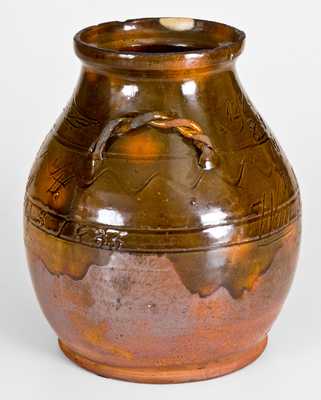 Exceedingly Rare David Mandeville, Orange Co, NY Redware Jar, 