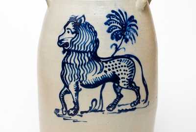 Rare and Important J. BURGER, JR. / ROCHESTER, NY Six-Gallon Stoneware Lion Churn