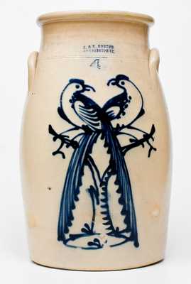 J. &. E. NORTON / BENNINGTON, VT. Stoneware Churn with Cobalt Double-Pheasant Decoration