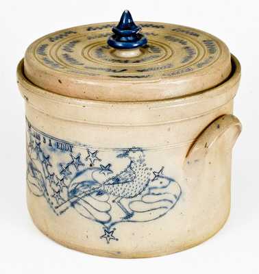 Elaborate Stoneware Presentation Butter Crock w/ Incised Birds att. Somerset Potters Works, Mass.
