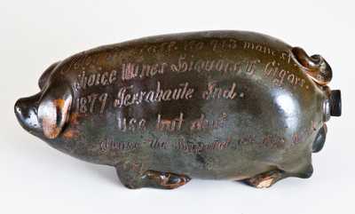 Anna Pottery Pig Flask with Terre Haute, IN Advertising