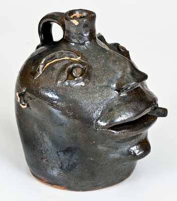Very Unusual Stoneware Cigar-Smoking Face Jug, probably Brown Family, Atlanta