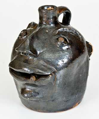 Very Unusual Stoneware Cigar-Smoking Face Jug, probably Brown Family, Atlanta