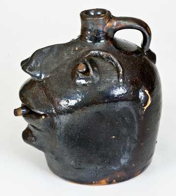 Very Unusual Stoneware Cigar-Smoking Face Jug, probably Brown Family, Atlanta