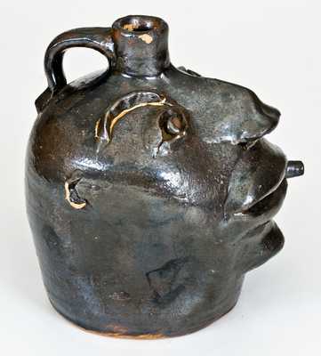 Very Unusual Stoneware Cigar-Smoking Face Jug, probably Brown Family, Atlanta