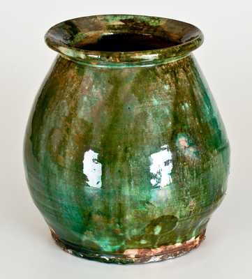 Fine Massachusetts Redware Jar w/ Vibrant Green Glaze