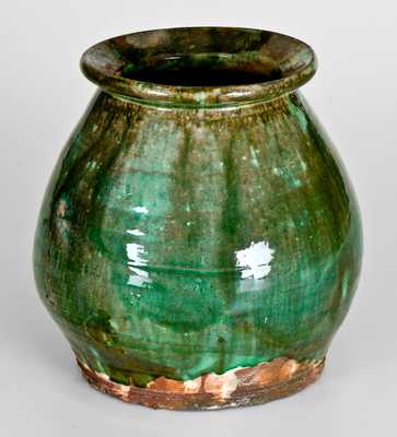 Fine Massachusetts Redware Jar w/ Vibrant Green Glaze