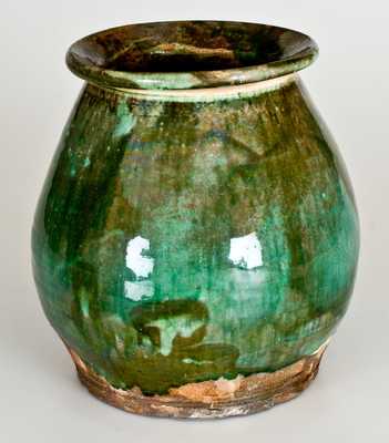 Fine Massachusetts Redware Jar w/ Vibrant Green Glaze