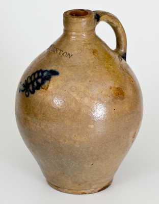 Scarce J FENTON (Dorset, VT c1805) Stoneware Jug with Slip-Trailed Leaf Decoration