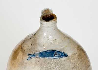 Fine New England Stoneware Jug w/ Impressed Fish Decoration