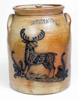 Fine C. W. BRAUN / BUFFALO, NY Stoneware Jar with Deer Decoration