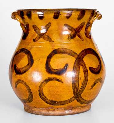 Outstanding Redware Jar with Rope Handles att. David Mandeville, Circleville, NY, c1830