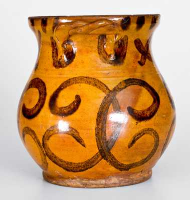 Outstanding Redware Jar with Rope Handles att. David Mandeville, Circleville, NY, c1830