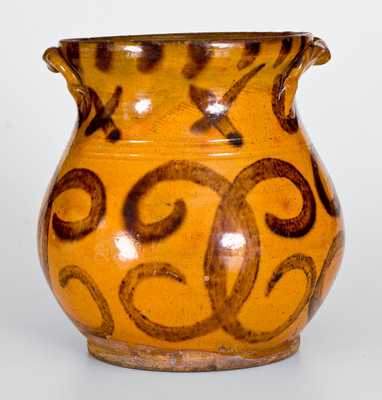 Outstanding Redware Jar with Rope Handles att. David Mandeville, Circleville, NY, c1830