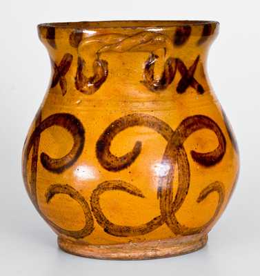 Outstanding Redware Jar with Rope Handles att. David Mandeville, Circleville, NY, c1830