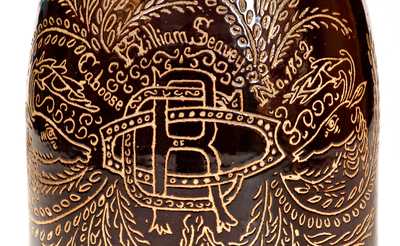 Exceptional Albany-Glazed Ohio Stoneware Harvest Jug, w/ Railroad Worker Inscription