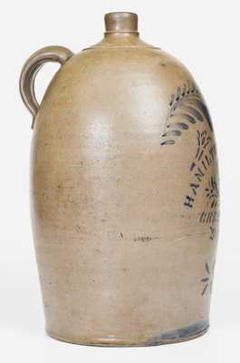 3 Gal. HAMILTON & JONES / GREENSBORO, PA Stoneware Jug w/ Stenciled Bird